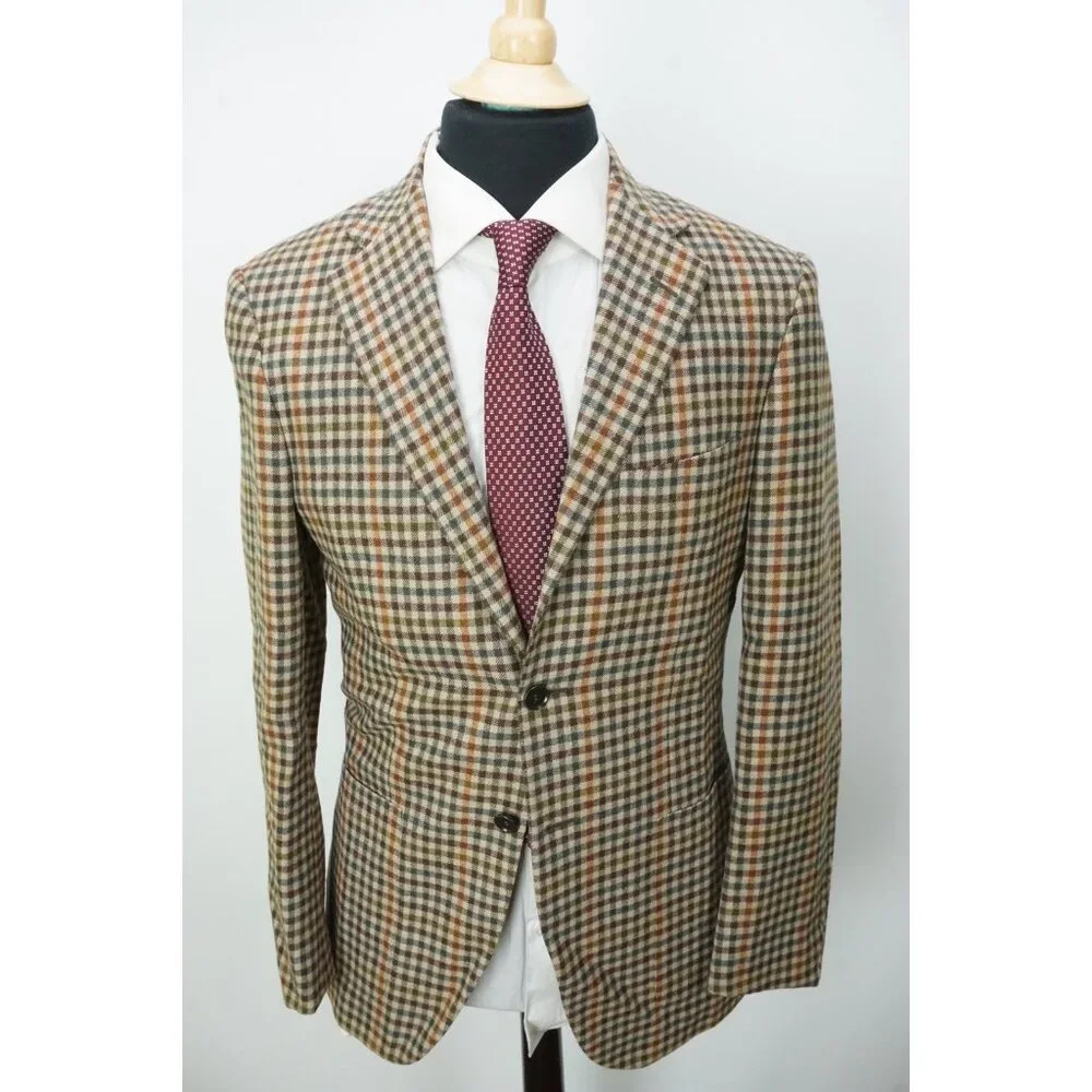 Raffaele Caruso Brown Orange Gingham Plaid Flannel Sport Coat Jacket Sz 36R NEW - Picture 3 of 8
